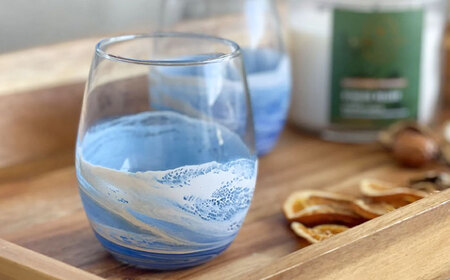 アート レジンアート 『波のグラス』 ワイングラス (ブルー) BCAG012 グラス