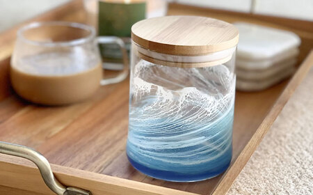 アート レジンアート 『波のグラス』 キャニスター (ブルーオーシャン)  BCAG013 グラス
