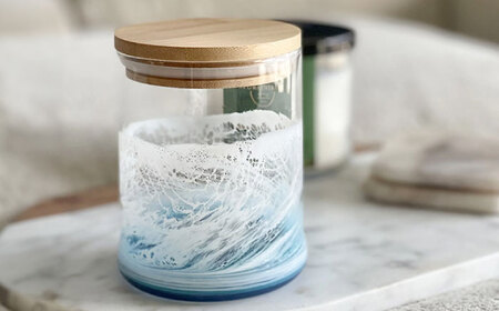 アート レジンアート 『波のグラス』 キャニスター (ブルーオーシャン)  BCAG013 グラス