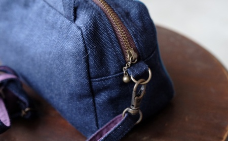 経浮花織 ランチポーチ+plus リーフ柄 （紺色・青系織物） ハンドバッグ 手提げバッグ 小さめ おしゃれ レディース 沖縄市 / FABRIC SHOP MINAMI [BCCS002-02]