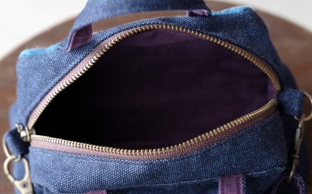 経浮花織 ランチポーチ+plus リーフ柄 （紺色・青系織物） ハンドバッグ 手提げバッグ 小さめ おしゃれ レディース 沖縄市 / FABRIC SHOP MINAMI [BCCS002-02]