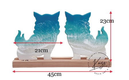 【波のデザインカットボード】シーサー　置物　ターコイズ×エメラルドグリーン【 インテリア レジンアート アートパネル オーシャン マリン ビーチ 立体 海 波 砂浜 玄関 お祝い 新築祝い 贈答用 ギフト 沖縄 沖縄県産 Kays Artistry 】