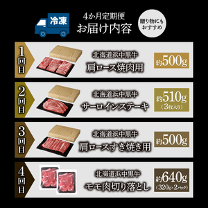 <全4回・連続>浜中牛づくし定期便(焼肉・ステーキ・すき焼き・切り落とし)_H0019-008