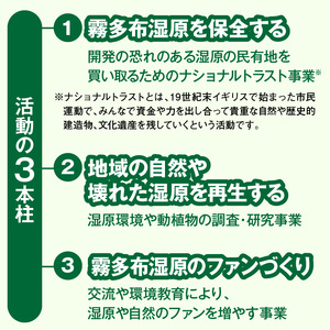 霧多布湿原を中心とする環境保全活動への寄附　霧多布湿原を中心とする環境保全活動への寄附 4,000円 寄附 支援 寄付のみ 返礼品無し 寄付金 霧多布湿原 国定公園 花の湿原 景観保全 動植物の保全 湿原を再生 環境 保全 活動 調査研究事業 地元 町内 NPO法人 ナショナルトラスト 北海道 浜中町_H0027-003