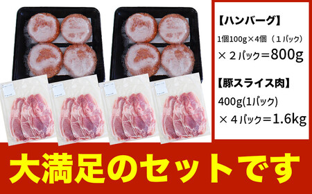 大容量！沖縄県産豚スライス肉1.6キロとジューシーハンバーグ800グラムセット　県産　島豚　豚肉　大容量　豚肉　スライス肉　肉　ハンバーグ　ジューシー　沖縄　うるま市