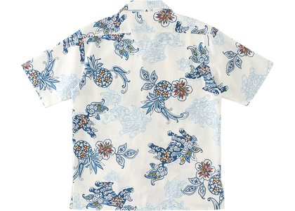 【かりゆしウェア】メンズ いちゃりばシーサーパインLLサイズ×オフブルー