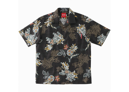 【かりゆしウェア】メンズ いちゃりばシーサーパインMサイズ×ブラック