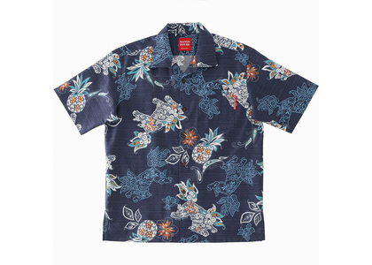 【かりゆしウェア】メンズ いちゃりばシーサーパインMサイズ×ネイビー