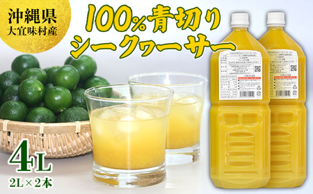 沖縄県大宜味村産100％　青切りシークヮーサー2L　2本セット 沖縄 おきなわ 青切り ドリンク カクテル割り 大宜味村 ノビレチン 2リットル すっきり ドレッシング 調味料 隠し味 話題 国産 県産 すっぱい やんばる 業務用 炭酸割り アレンジ料理