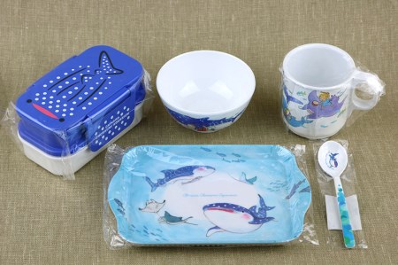 沖縄美ら海水族館オリジナルグッズ(ブルー)(ランチボックス&メラミングッズ5点セット)