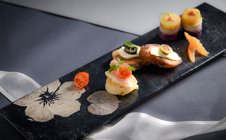 【つづるガラスアート】ゆうなの花　長平皿－SUMI－　1枚 