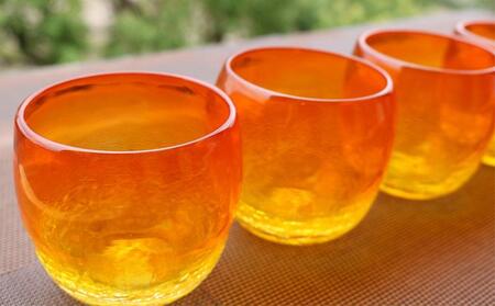 『現代の名工』宮国次男作　琉球ガラス＜グラス5個セット＞オレンジ