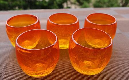 『現代の名工』宮国次男作　琉球ガラス＜グラス5個セット＞オレンジ