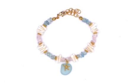 【ブレスレット＆ピアス】Lサイズ｜サンゴとシーグラスのアクセサリーセット