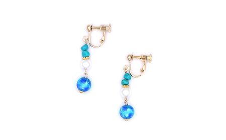 【ブレスレット＆イヤリング　ブルー】Mサイズ｜ホタルガラスと天然石のアクセサリーセット