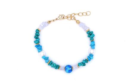 【ブレスレット＆イヤリング　ブルー】Lサイズ｜ホタルガラスと天然石のアクセサリーセット