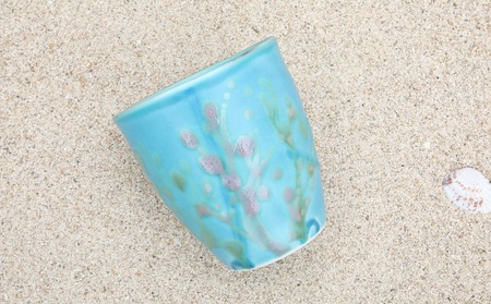【datta.沖縄南の島陶芸工房】珊瑚タンブラー 青色x純白（ペアセット）