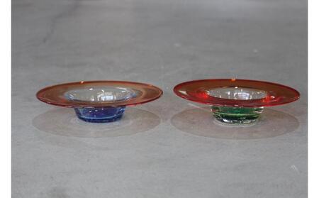【RYUKYU GLASS WORKS 海風】残波の夕日ディーププレート青・緑（２枚セット） ☆ 読谷村 琉球ガラス 食器 セット商品 色違い有 ガラス工房 GALA青い海 沖縄 伝統工芸品 アップグレード プレゼントに 手作り 人気商品 キレイ 夕焼け ギフトに 2枚組 オススメ 涼し気