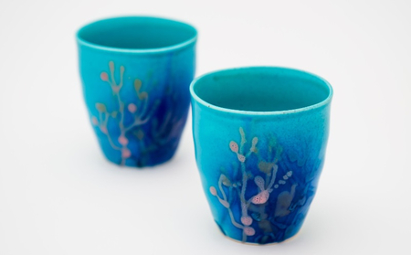 【datta.沖縄南の島陶芸工房】珊瑚タンブラー( 瑠璃紺・ペアセット)