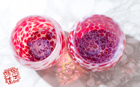 【琉球ガラス】源河源吉　海の雫　ワインレッド（タル２個セット）