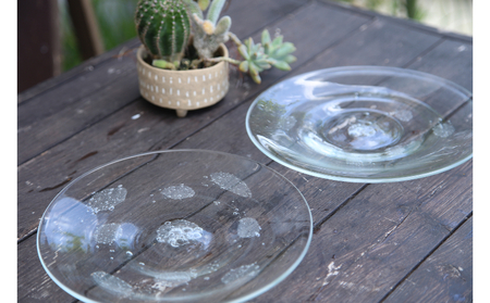 【琉球ガラス工房雫】水玉お皿（中・2枚セット）