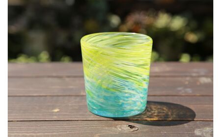 【ガラス工房雫】深海ロックグラス　エメラルド・紫2個セット