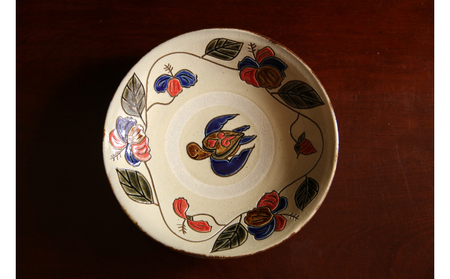 【陶芸工房ふじ】７寸皿（ハイビスカスとカメ）重ね焼き