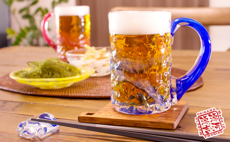 【琉球ガラス】源河源吉 源河の泡 ビアマグ(水色)