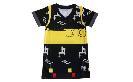 沖縄を愛する人の必須アイテム！子供用エイサー柄 Tシャツ【新カスリ柄・黒】