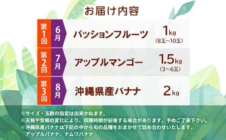 【発送月固定定期便】JAおきなわ厳選フルーツセット(パッションフルーツ・マンゴー・島バナナ)全3回【配送不可地域：離島】【4079615】
