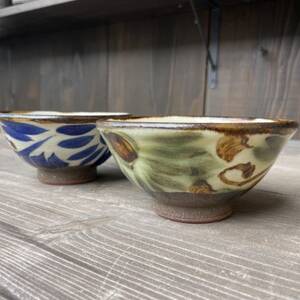 やちむん 唐草紋様 夫婦茶碗 マカイ(染付)青/緑【1506554】