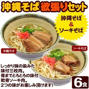 沖縄そば と ソーキそば の 欲張り6人前セット (三枚肉・軟骨ソーキ付き)【1510298】