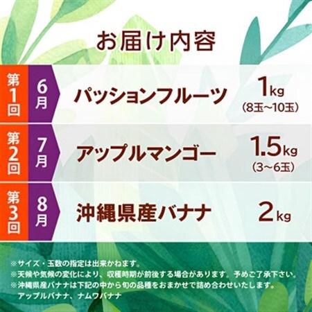 【発送月固定定期便】JAおきなわ厳選フルーツセット(パッションフルーツ・マンゴー・島バナナ)全3回【配送不可地域:離島】【4080887】