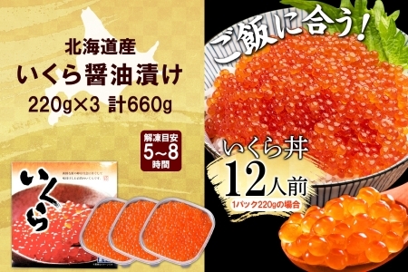 年内配送 12月15日まで受付 2994.いくら醤油漬け 220g×3個 いくら醤油 イクラ しょうゆ漬け いくら イクラ 醤油 海鮮 魚介 いくら丼 鮭 魚卵 贈答 ギフト 送料無料 北海道 弟子屈町