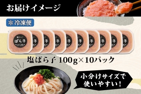 3003.  塩ばら子 たらこ 100g×10個 計1kg 魚卵 バラコ 食べ比べ 鱈子 タラコ お取り寄せ おかず ご飯のお供 おつまみ 酒の肴 魚介 海鮮 ギフト 送料無料 北海道 弟子屈町