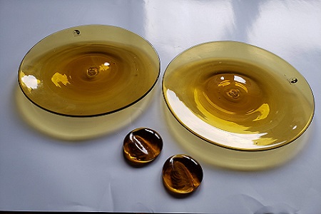1105.川湯温泉ユノハナガラス　ショートグラス２個+皿２枚+箸置き２個