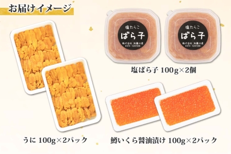 2043. ウニ チリ産 冷凍 塩ばら子 鱒いくら醤油漬け 各200g 計600g