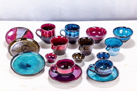 3132.陶芸品 摩周 北創窯 マグカップ（丸底・一色）【青】