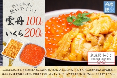 2941.  無地熨斗 うに 100g いくら醤油漬け 200g ウニ チリ産 冷凍 いくら 二色丼 雲丹 イクラ 海鮮 海鮮丼 うに丼 いくら丼 いくら醤油漬け のし 名入れ不可 送料無料 北海道 弟子屈町