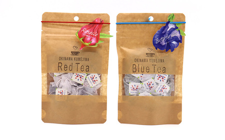 久米島産 天然ハーブティー2種「ローゼル＆バタフライピー」各10包 青色 赤色 ブルーティー レッドティー 色が変わるお茶 ノンカフェイン カフェインレス 島ハーブ ハイビスカス リラックス 美容 健康 ダイエット 疲労回復 アントシアニン ビタミンC ティータイム おもてなし 国産 沖縄