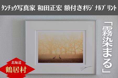 鶴居村 タンチョウ写真家 和田正宏 額付きオリジナルプリント「霧染まる」(サイン入り)