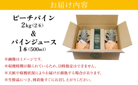 熟鮮ピーチパイン2kg(2玉)と甘さをぎゅっと詰め込んだ100%パイナップルジュース1本 パイン 果物 フルーツ