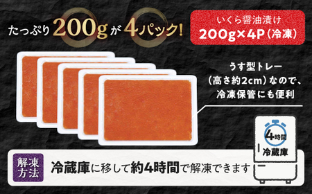 【訳あり】ひめしずく 800g(200g×4) いくら醤油漬け 小分けパック_I018-0946