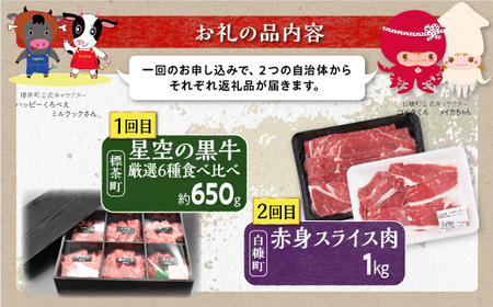 年2回定期便北海道産 ブランド牛 食べ比べセット 計1.65kg 白糠牛 すき焼き スライス 小分け 1kg × 星空の黒牛_I033-1384
