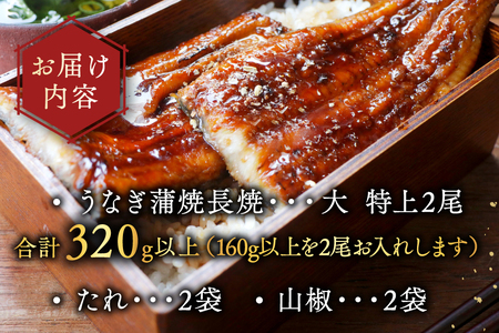 (6月発送)国産 大 特上うなぎ 2尾 合計 320g 以上