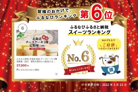 【定期便（3回）】 北海道 絶品 チーズケーキ 3種 翌月から配送  定期便定期便定期便定期便定期便定期便