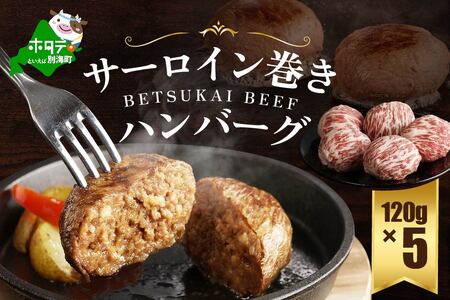 【ふるなび限定】別海牛100%　別海牛サーロイン巻きハンバーグ 120g×5個( ハンバーグ  【ふるなび限定】)　( はんばーぐ ハンバーグ 牛肉 サーロイン 別海牛 北海道 人気 ふるさと納税 )