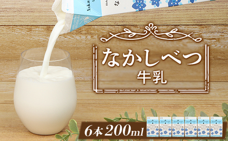  北海道なかしべつ牛乳 200ml×６個【14025】