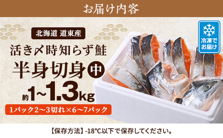 北海道道東産　活き〆時知らず鮭半身切身(中)約1kg-1.3kg 北海道 人気 おすすめ さけ 天然【配送不可地域：離島】【1148812】