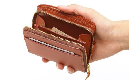 ファスナー付二つ折り財布 キャメル いたがき ファッション小物 手作り 本革 天然皮革 名入れ有
